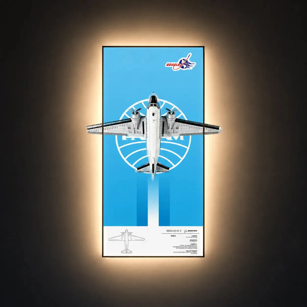 Wall Display frame for LEGO® Icons Douglas™ DC-3™ PAN AM® Airliner 11378 | 50 × 115 cm