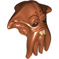 Minifig Head Special, Quarren with Black Eyes, White Pupils, Reddish Brown Lines, Tan Teeth print Dunkelorange