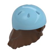 Hair and Helmet, Long with Medium Azure Helmet Pattern Reddish Brown