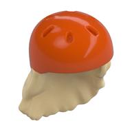 Hair and Helmet, Long with Reddish Orange Helmet Pattern Tan