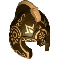 Helmet with Cheek Protection and Horsehead Comb (Rohan Style) with Gold Theoden Print Dunkelbraun