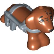Animal, Dog, Dachshund with Sand Blue Harness Pattern (Pickle) Dunkelorange