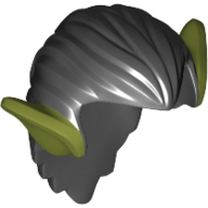Hair, Orc Ears, Olive Green Print Black