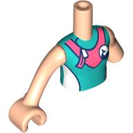 Minidoll Torso, Left Limb Reduction with Dark Turquoise Swimming Suit, Coral Zipper print, Light Nougat Arms and Hand in 