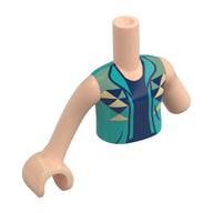 Minidoll Torso with Left Limb Reduction with Dark Turquoise Jacket, Dark Blue Shirt, Bright Light Yellow Triangles print, Light Nougat Arm and Hand Light Nougat
