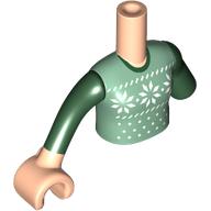 Minidoll Torso, Left Limb Reduction with Sand Green/Dark Green Christmas Sweater, Dark Green Arms, Light Nougat Hand Hand Hellnougat
