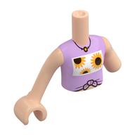 Minidoll Torso with Left Limb Reduction with Bright Pink Top, Sunflowers, Dark Red Necklace print, Light Nougat Arms and Hand Light Nougat