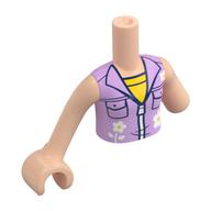 Minidoll Torso with Left Limb Reduction with Bright Pink Jacket, White Zipper, Flowers, Yellow Shirt print Light Nougat