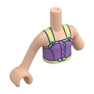 Minidoll Torso with Left Limb Reduction, Light Nougat Arms and Hand with Lavender Dress, Yellowish Green Straps, Belt print Hellnougat