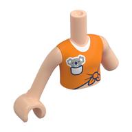 Minidoll Torso, Left Limb Reduction with Orange Top, Koala in White Pocket print, Light Nougat Arms and Hand in 