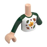 Minidoll Torso, Left Limb Reduction with White Shirt, Dark Green Sleeves, Leaves print, Dark Green Arms, Light Nougat Hand in 