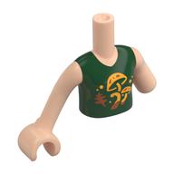 Minidoll Torso with Left Limb Reduction with Dark Green Shirt, Gold Mushrooms print, Light Nougat Arms and Hand Light Nougat