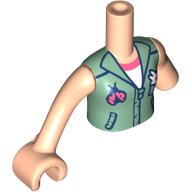 Minidoll Torso, Left Limb Reduction with Sand Green Shirt, Flower, Ladybug, White Shirt, Coral Trim print, Light Nougat Arms and Hand in 