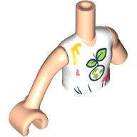 Minidoll Torso with Left Limb Reduction with White Shirt, Lime Globe, Leaves, Bright Light Orange/Coral Paint Spots print, Light Nougat Arm and Hand Light Nougat