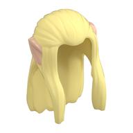 Hair Long Straight with Braid in back, Long Locks over Ears with Light Nougat Elf Ears Pattern Leuchtendes Hellgelb