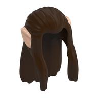 Hair Long Straight with Braid in back, Long Locks over Ears with Light Nougat Elf Ears Pattern Dark Brown