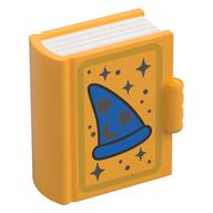 Duplo Book, Blue Wizard Hat, Silver Stars and Moons Print Bright Light Orange