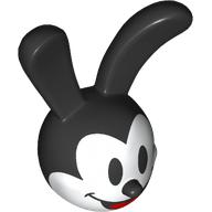 Minifig Head Special with Large Black Ears print (Oswald the Lucky Rabbit) Weiß