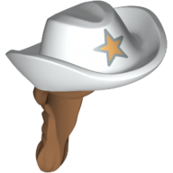 Hair and Hat, Cowboy with Star and Medium Nougat Braid Print Weiß