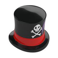 Top Hat with White Skull&Bones, Red Band print Schwarz