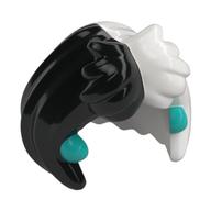 Hair Mid Length, Parted with White Left Side, Dark Turquoise Band print Black
