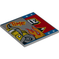 Tile 6 × 6 with Bottom Tubes with Bus Half and 'TIME' Print Light Bluish Gray