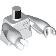 Minifig Torso with Light Bluish Grey Stripes/Circles print, White Arms Long Straight with Fixed Hands Weiß