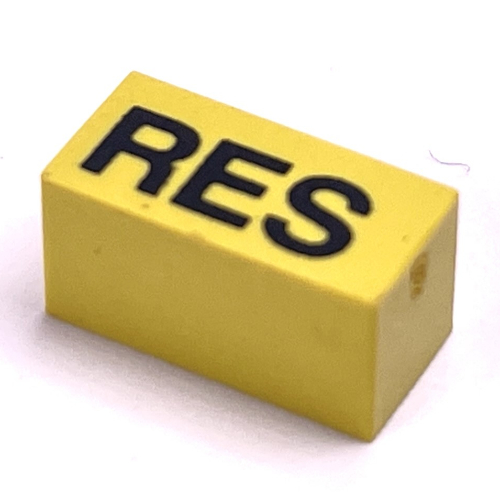 Modulex Tile 1 × 2 with Black 'RES' Print, without Internal Supports in Modulex Lederbeige