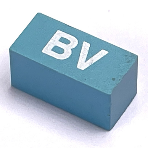 Modulex Tile 1 × 2 with White 'BV' Print, without Internal Supports in Modulex Light Gray