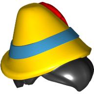Hair and Hat, Black Short, Medium Azure Band, Red Plume pattern Gelb