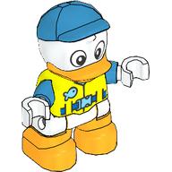 Duplo Figure Duck with Safety Vest, Medium Blue Cap, Bright Light Orange Beak and Legs Leuchtgelb