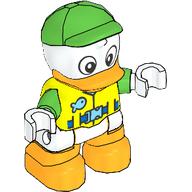 Duplo Figure Duck with Safety Vest, Bright Green Cap, Bright Light Orange Beak and Legs Vibrant Yellow