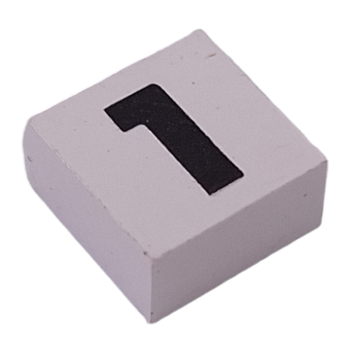 Modulex Tile 2 × 2 with Black '1' print, without Internal Supports Modulex White