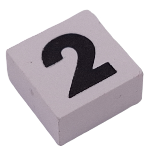 Modulex Tile 2 × 2 with Black '2' print, without Internal Supports Modulex White