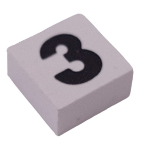 Modulex Tile 2 × 2 with Black '3' print, without Internal Supports Modulex White