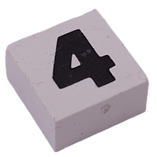 Modulex Tile 2 × 2 with Black '4' print, without Internal Supports Modulex White