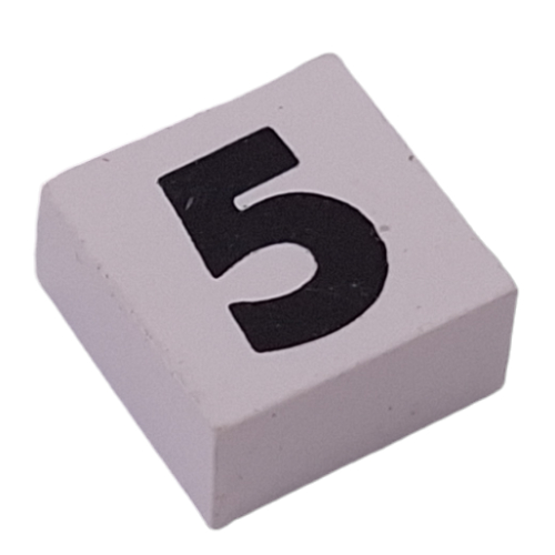 Modulex Tile 2 × 2 with Black '5' print, without Internal Supports Modulex White