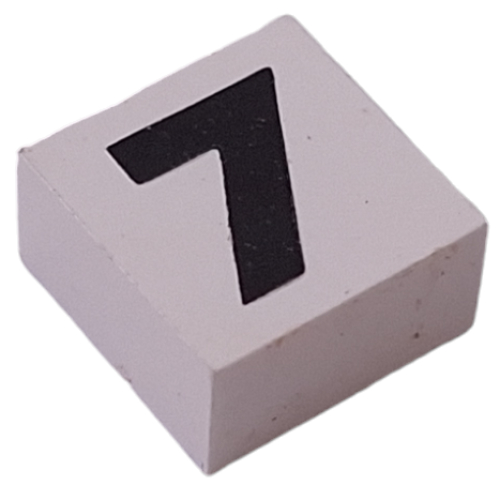Modulex Tile 2 × 2 with Black '7' print, without Internal Supports Modulex White