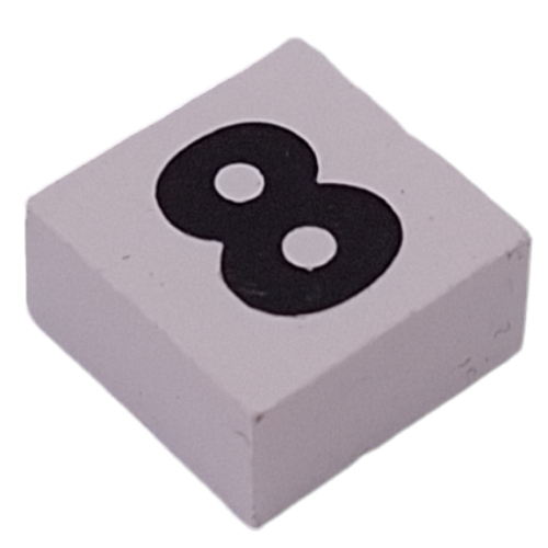Modulex Tile 2 × 2 with Black '8' print, without Internal Supports Modulex White