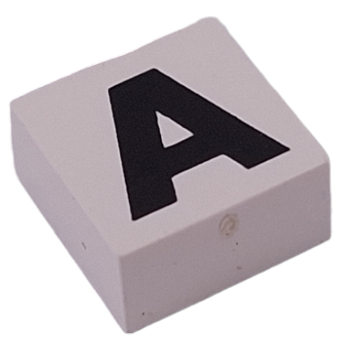 Modulex Tile 2 × 2 with Black 'A' print, without Internal Supports Modulex White