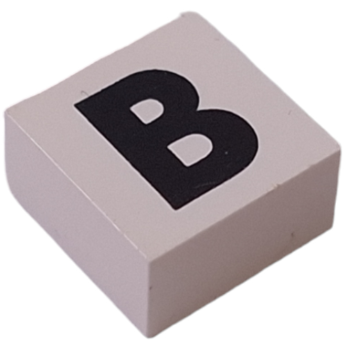 Modulex Tile 2 × 2 with Black 'B' print, without Internal Supports Modulex White