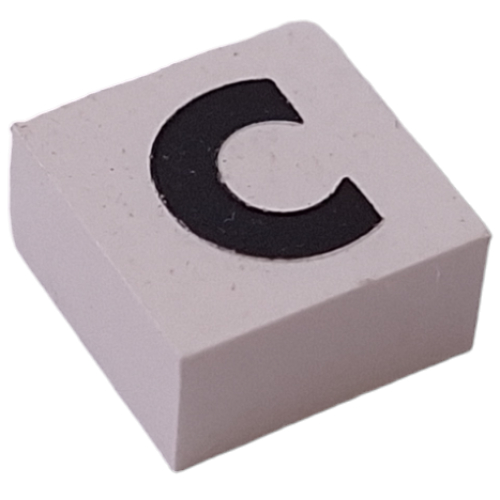 Modulex Tile 2 × 2 with Black 'C' print, without Internal Supports Modulex White