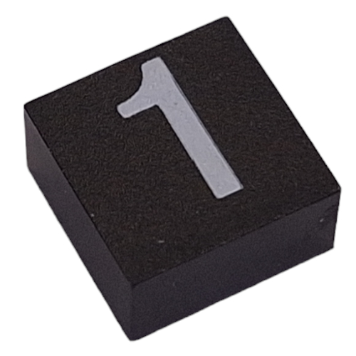 Modulex Tile 2 × 2 with White '1' Print, without Internal Supports in Modulex Tile Gray