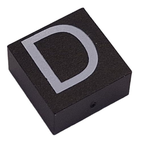 Modulex Tile 2 × 2 with White 'D' Print, without Internal Supports in Modulex Tile Gray