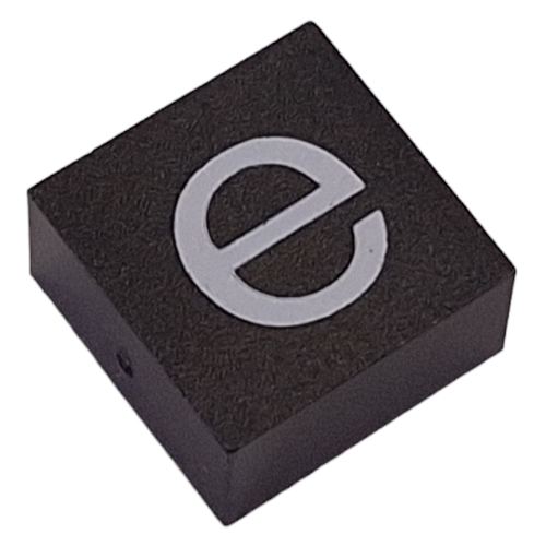 Modulex Tile 2 × 2 with White 'e' Print, without Internal Supports in Modulex Fliesengrau