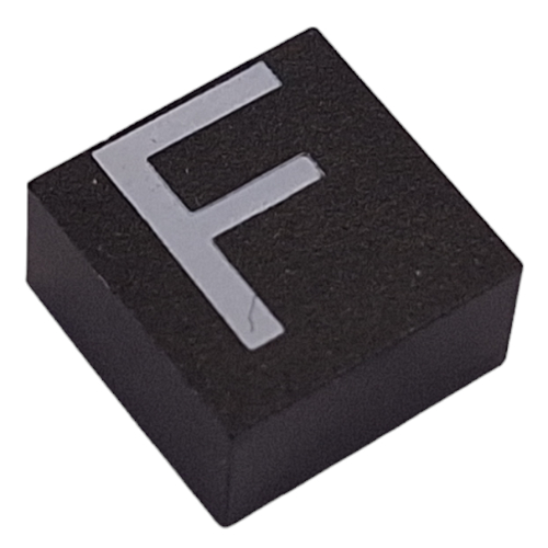 Modulex Tile 2 × 2 with White 'F' Print, without Internal Supports