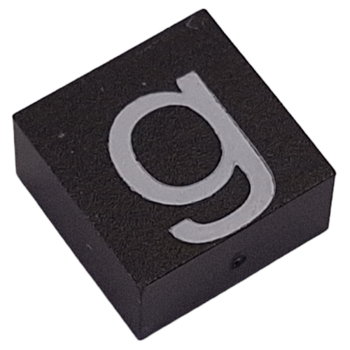 Modulex Tile 2 × 2 with White 'g' Print, without Internal Supports in Modulex Fliesengrau