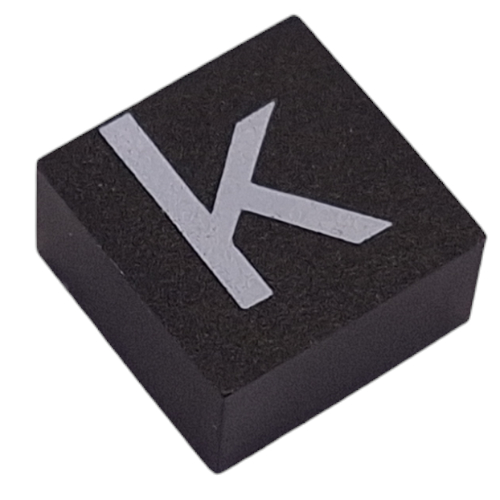Modulex Tile 2 × 2 with White 'k' Print, without Internal Supports in Modulex Tile Gray