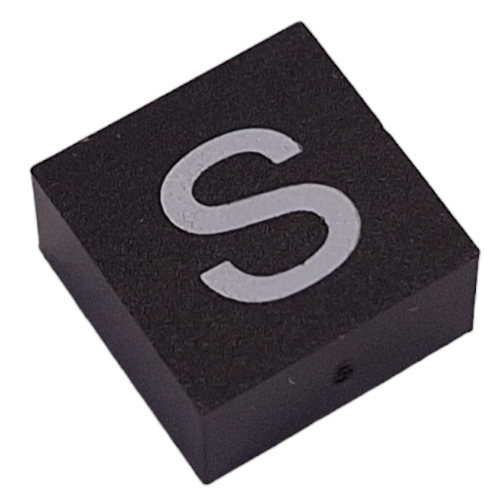 Modulex Tile 2 × 2 with White 's' Print, without Internal Supports