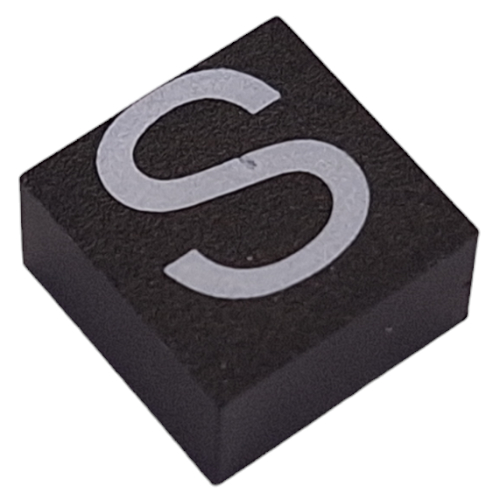 Modulex Tile 2 × 2 with White 'S' Print, without Internal Supports in Modulex Tile Gray